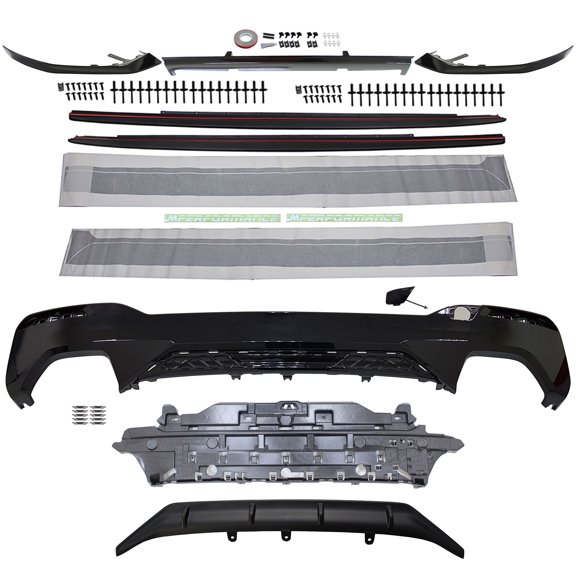 Ikon Motorsports Rear Bumper Lip Diffuser & 3PCS Front Bumper Lip Spoiler & 2PCS Side Skirts Extension Rocker Panel Compatible With 2021-2023 BMW G30 G31 5-Series 530 540 MP Style Type 1
