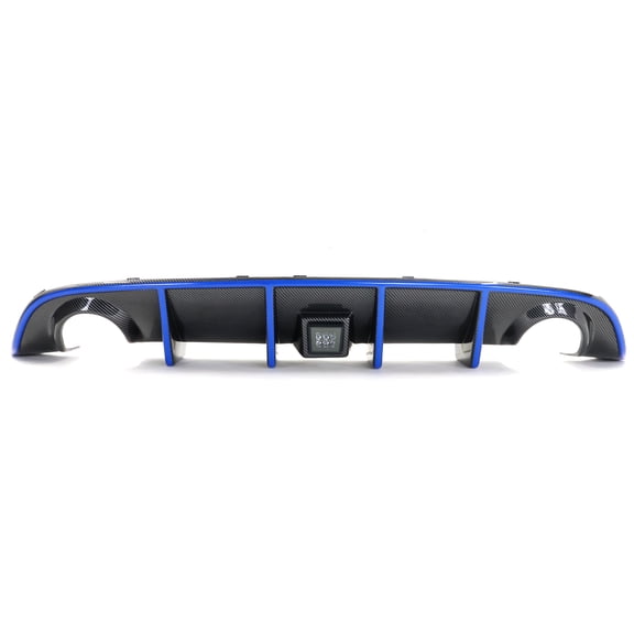 Ikon Motorsports Rear Bumper Lip Diffuser Compatible With 2015-2023 Dodge Charger SRT, Carbon Fiber Print Valance Apron PP Add-On Splitter W/ LED Brake Light Lamp and Blue Reflective Tape