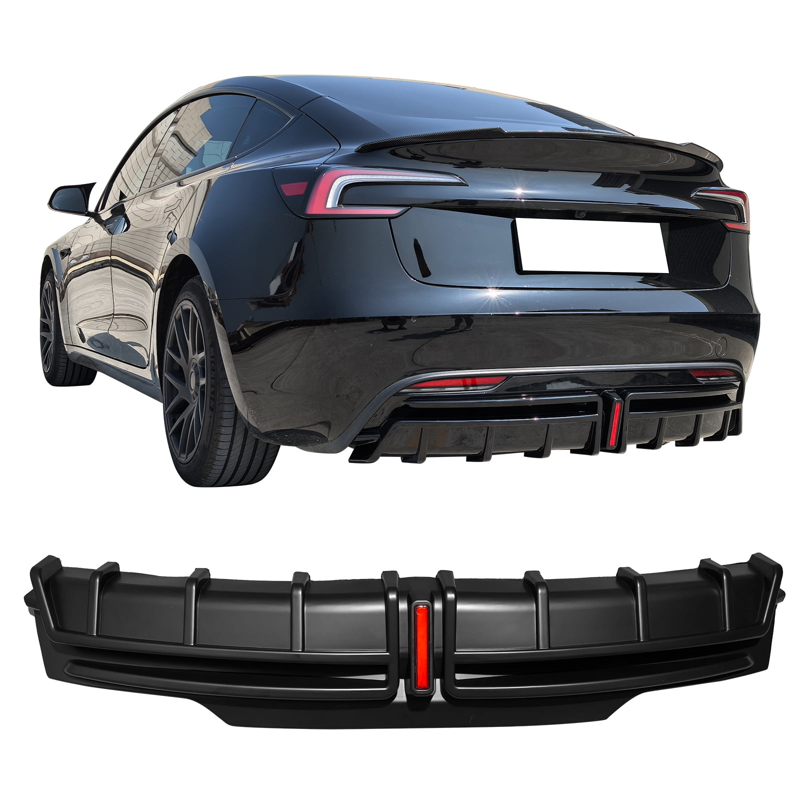 Model 3 Rear Lip Ikon Motorsports Rear Bumper Lip Diffuser Fin Lower Valance Added on ...