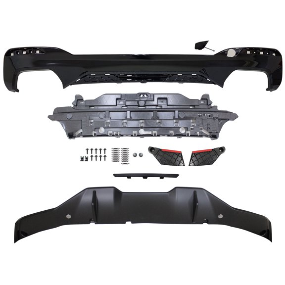 Ikon Motorsports Rear Bumper Lip Diffuser Type 2 Added on Bodykit Replacement Compatible With 2021-2023 BMW G30 G31 LCI 5-Series M550i MP Style Unpainted Black