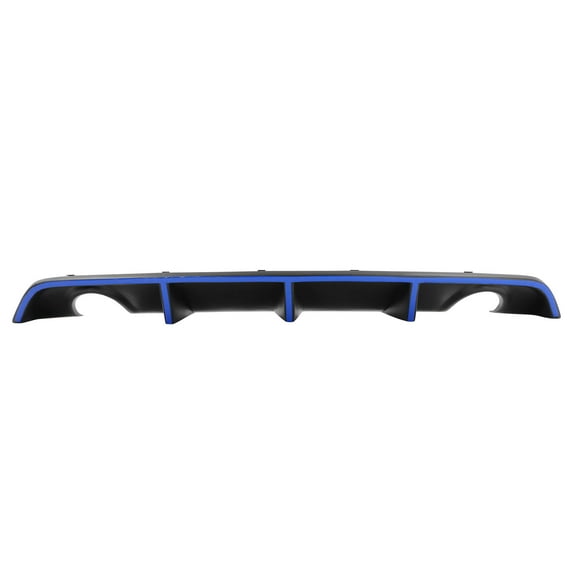 Ikon Motorsports Rear Bumper Lip Diffuser w/ Blue Reflective Tape Compatible With 2012-2014 Dodge Charger SRT8, Factory Style PP Splitter Spoiler Add-On Lower Valance Bodykit