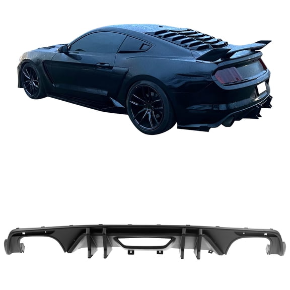 Ikon Motorsports Rear Bumper Lip Fits 2015-2017 Ford Mustang GT V6, Speed Style Matte Black PP Rear Lower Spoiler Air Dam Chin Valance Splitter 4PCS