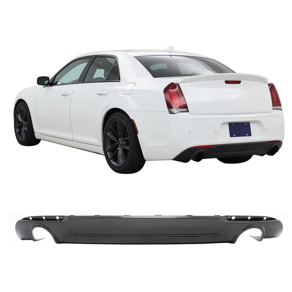 Ikon Motorsports Rear Bumper Lip Fits 2015-2023 Chrysler 300 Round Tip, C Style Carbon Fiber Print PP Rear Lower Spoiler Air Dam Chin Valance Splitter
