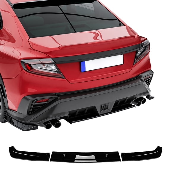 Ikon Motorsports Rear BumperLip Fits2022-2026 Subaru WRX All ModelsSTI Style Gloss Black ABS Rear Bumper Lower Shark Fin Lip Spoiler Splitter