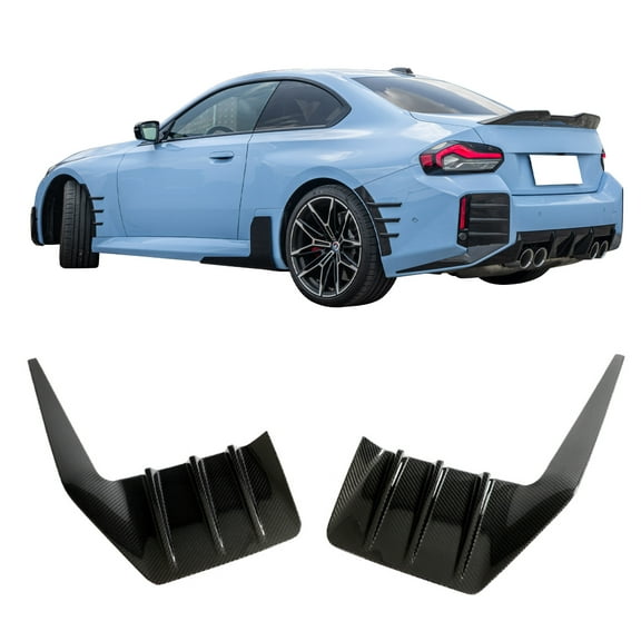 Ikon Motorsports Rear Bumper Side Fins Compatible With 2023-2024 BMW G87 M2, M Performance Style Diffuser Vent Canards Cover Dry Carbon Fiber Garnish Splitter Trim Pair
