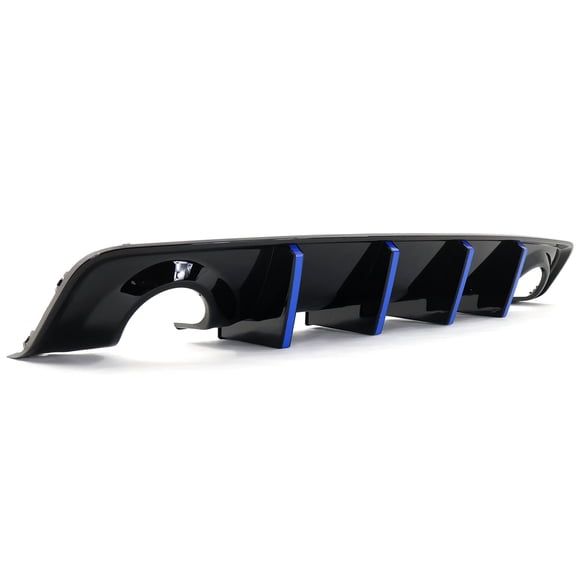 Ikon Motorsports Rear Diffuser Compatible With 2020-2023 Dodge Charger Widebody IKON Style PP Rear Bumper Lip With 4 Fins Gloss Black With Blue Reflective Tape