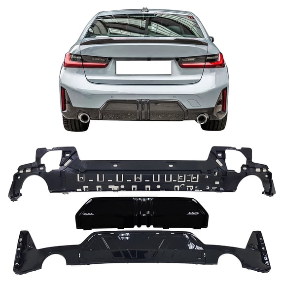 Ikon Motorsports Rear Diffuser Fits 2023-2026 BMW G20 LCI 330i 330e M Sport (M-Sport Bumper Only), M-P Style Gloss Black Rear Lower Bumper Protector Lip Spoiler