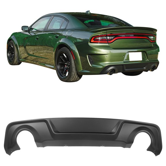 Ikon Motorsports Rear Diffuser, Compatible with 2020-2023 Dodge Chager Widebody, Factory Style Matte Black PP Polypropylene Shark Fin Rear Bumper Valance Spoiler, Air Dam Chin Splitter Molding 1PC