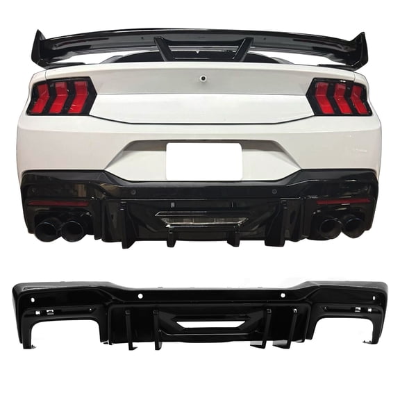Ikon Motorsports Rear Diffuser Compatible with 2024-2026 Ford Mustang 7th Gen S650 Competition Style Gloss Black PP Rear Bumper Valance Spoiler Air Dam Chin Splitter Molding 4PCS