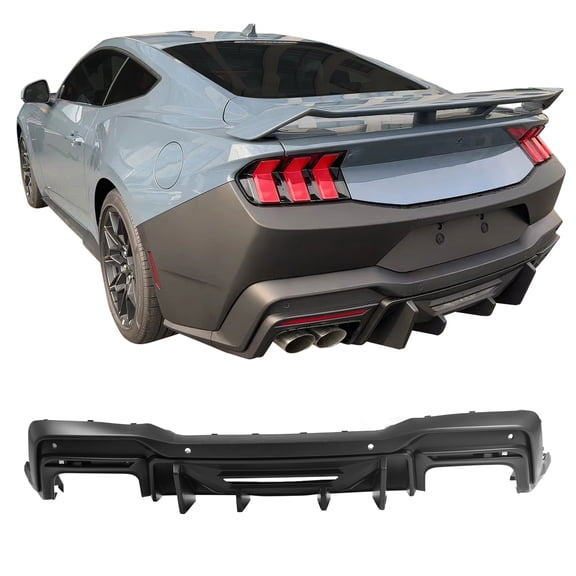 Ikon Motorsports Rear Diffuser Compatible with 2024-2026 Ford Mustang 7th Gen S650, Rock Style Matte Black PP Rear Bumper Valance Spoiler Air Dam Chin Splitter Molding 4PCS