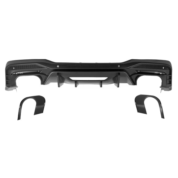Ikon Motorsports Rear Diffuser, Compatible with 2024-2026 Ford Mustang V6/GT,  Competition Style Matte Black PP Polypropylene Shark Fin Rear Bumper Valance Spoiler, Air Dam Chin Splitter Molding 1PC