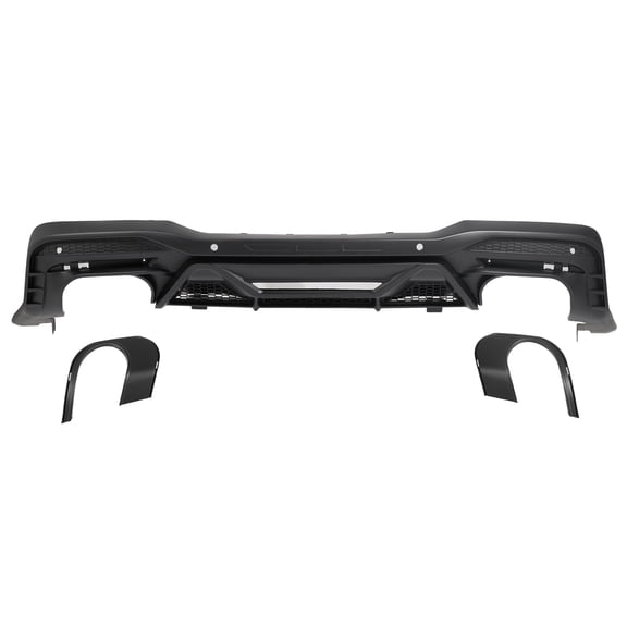 Ikon Motorsports Rear Diffuser, Compatible with 2024-2026 Ford Mustang V6/GT, Dark Horse Style Matte Black PP Polypropylene Shark Fin Rear Bumper Valance Spoiler, Air Dam Chin Splitter Molding 1PC