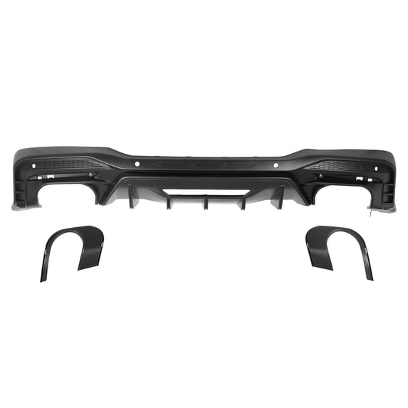 Ikon Motorsports Rear Diffuser, Compatible with 2024-2026 Ford Mustang V6/GT, Rock Style Matte Black PP Polypropylene Shark Fin Rear Bumper Valance Spoiler, Air Dam Chin Splitter Molding 1PC