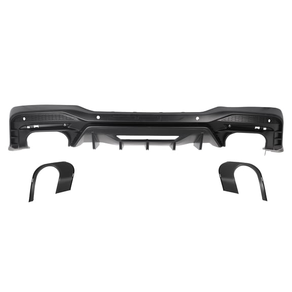 Ikon Motorsports Rear Diffuser, Compatible with 2024-2026 Ford Mustang V6/GT, Rock Style Matte Black PP Polypropylene Shark Fin Rear Bumper Valance Spoiler, Air Dam Chin Splitter Molding 1PC