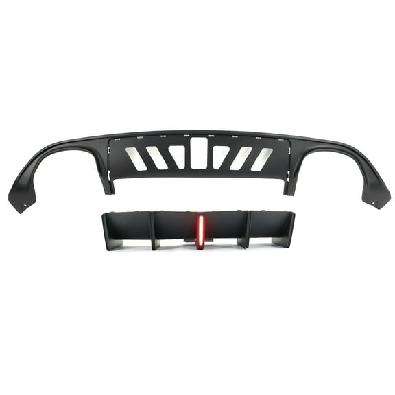 Ikon Motorsports Rear Diffuser With LED Light Compatible with 15-23 Dodge Charger IKON V3 Style Matte Black PP Rear Bumper Diffuser Lip Quad Exhaust Tips w/ Shark Fins