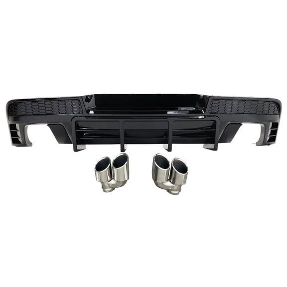 Ikon Motorsports Rear Diffuser + Quad Exhaust Tips Compatible with 14-15 Chevy Camaro LT / LS Models Ikon Style Gloss Black Lower Bumper Lip PP & Stainless Steel Exhaust Tips