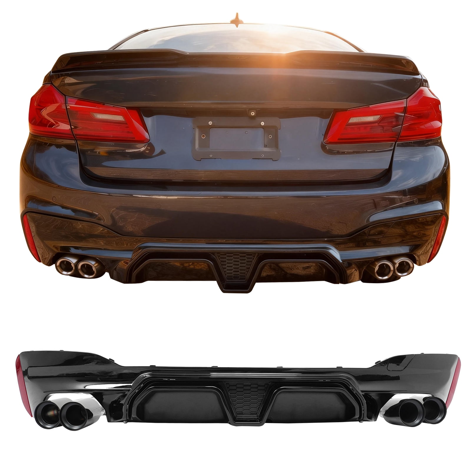 Diffucer Fad Ikon Motorsports Rear Diffuser w/ Black Quad Exhaust Tips Fits 2017 ...