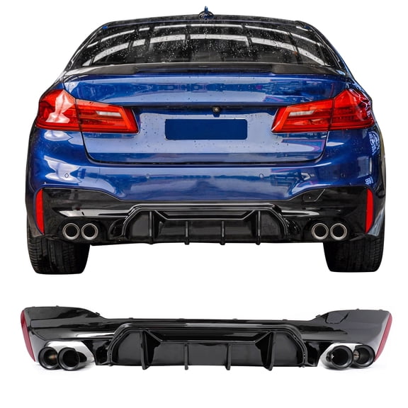 Ikon MotorsportsRear Diffuser w/ Black Quad Exhaust Tips Fits2017-2020 BMW 5 Series G30 Pre-LCI M Sport Bumper,M5 M-Perfermance Style Gloss Black PP