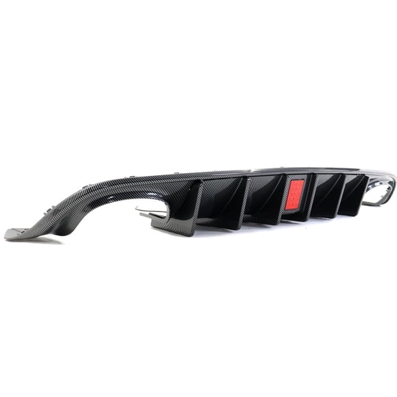 Ikon Motorsports Rear Diffuser w/ LED Light Compatible with 15-23 Dodge Charger IKON V4 Style Carbon Fiber Print PP Quad Exhaust Tip Rear Bumper Diffuser Lip With Shark Fins