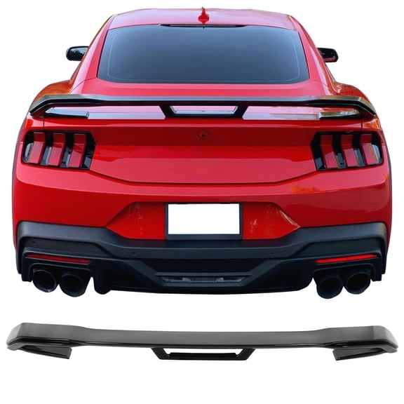 Ikon Motorsports Rear Trunk Spoiler Compatible with 2024-2026 Ford Mustang, Dark Horse Style Gloss Black ABS Plastic Back Lid Spoiler Wing Lip