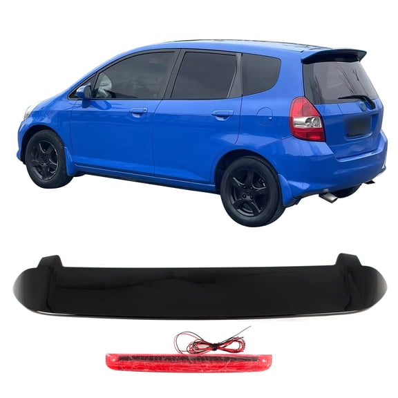 Ikon Motorsports Rear Window Roof Spoiler w/ LED Light for 2006-2008 Honda Fit, Gloss Black ABS Roofline Windshield Visor Spoiler Wing