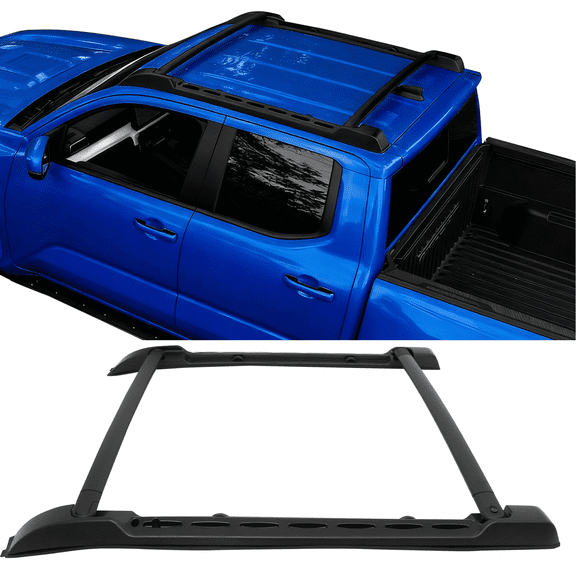 Ikon Motorsports Roof Rack Fits 2024-2026 Toyota Tacoma Double Cab, Black Top Cross Bar Roof Side Rails Cargo Luggage Carrier Aluminum ABS 2PCS
