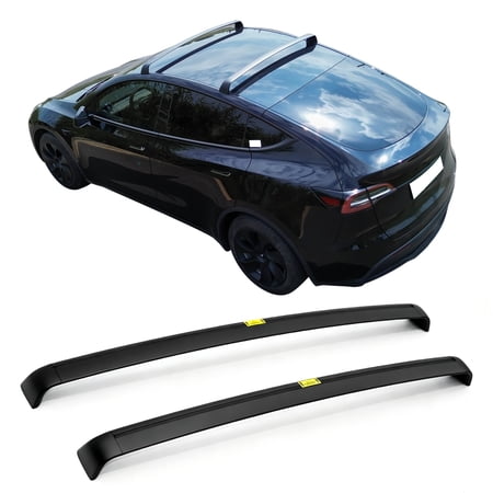 Ikon Motorsports Roof Rack Fits 2020-2026 Tesla Model Y 5 Seats, Black Cross Bar Cargo Carrier Aluminum Pair