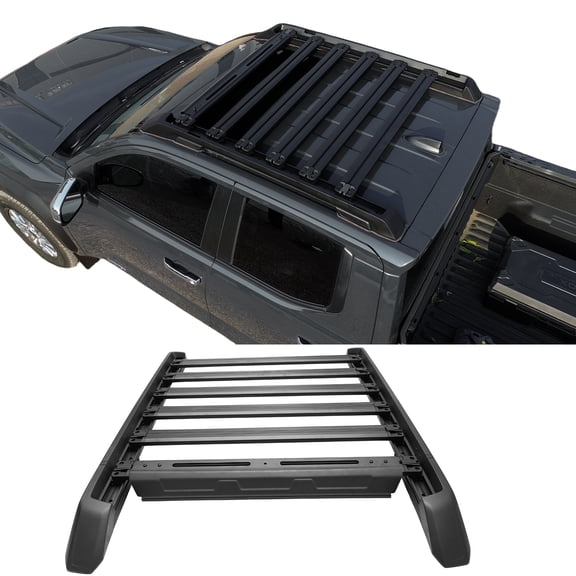 Ikon Motorsports Roof Rack Cross Bar w/ Slide Rail Fits 2024-2026 Toyota Tacoma Double Cab, Black Top Cross Bars Cargo Luggage Carrier Aluminum& ABS, 8PCS