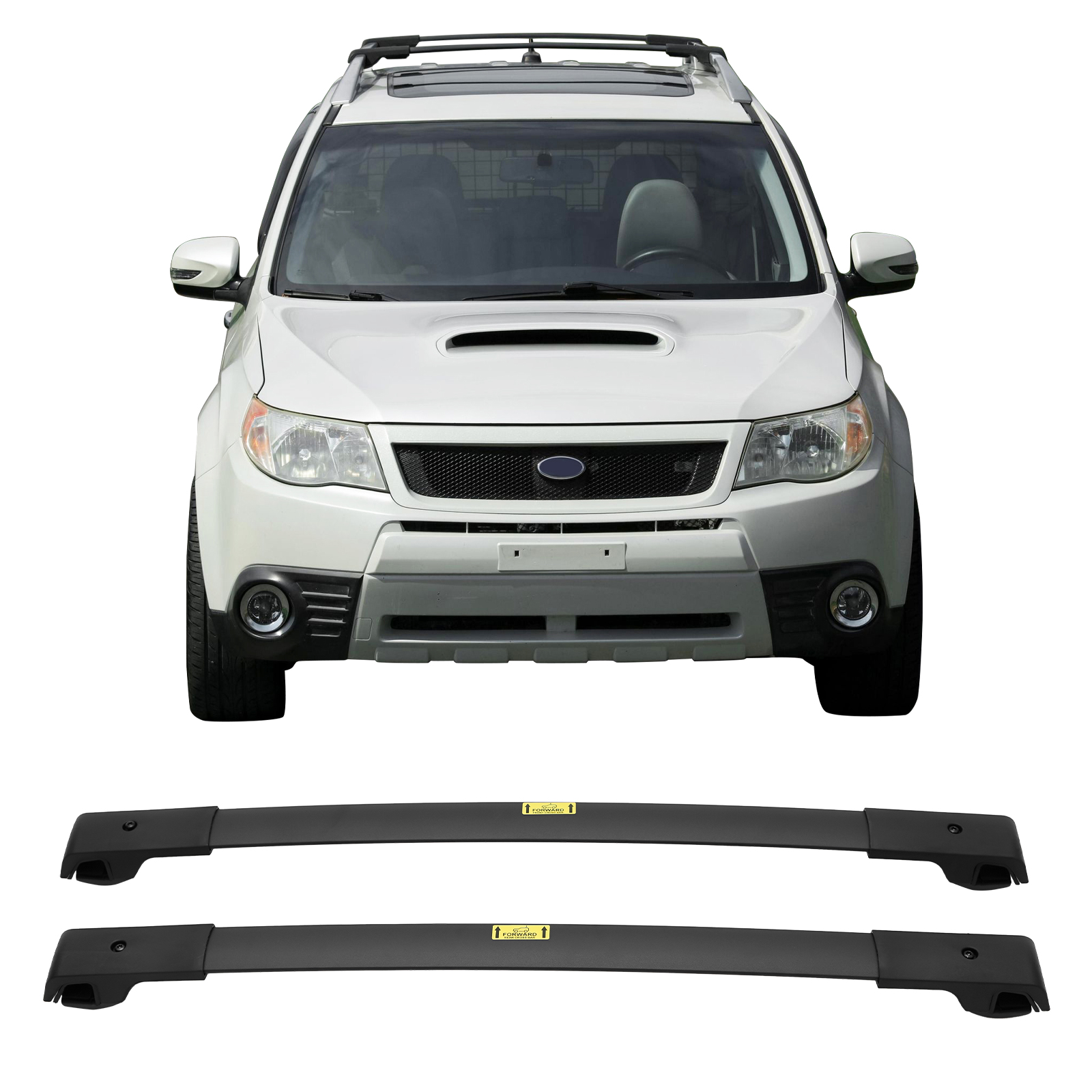 Portaequipajes de techo Ikon Motorsports compatible con Subaru Forester 2009-2023 estilo OE negro barras transversales portaequipajes de aluminio ABS