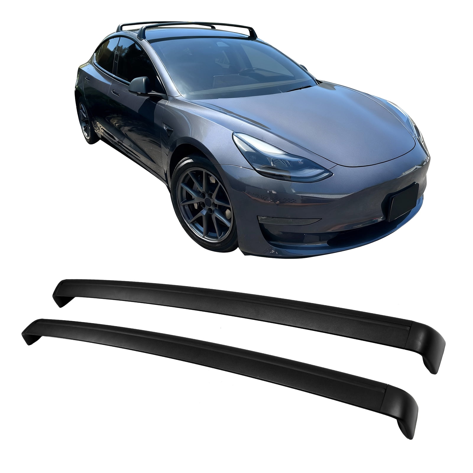 Ikon Motorsports Roof Rack Fits 2017-2023 Tesla Model 3 OE Style Black Roof Rack Cross Bar Cargo Luggage Carrier Aluminum ABS
