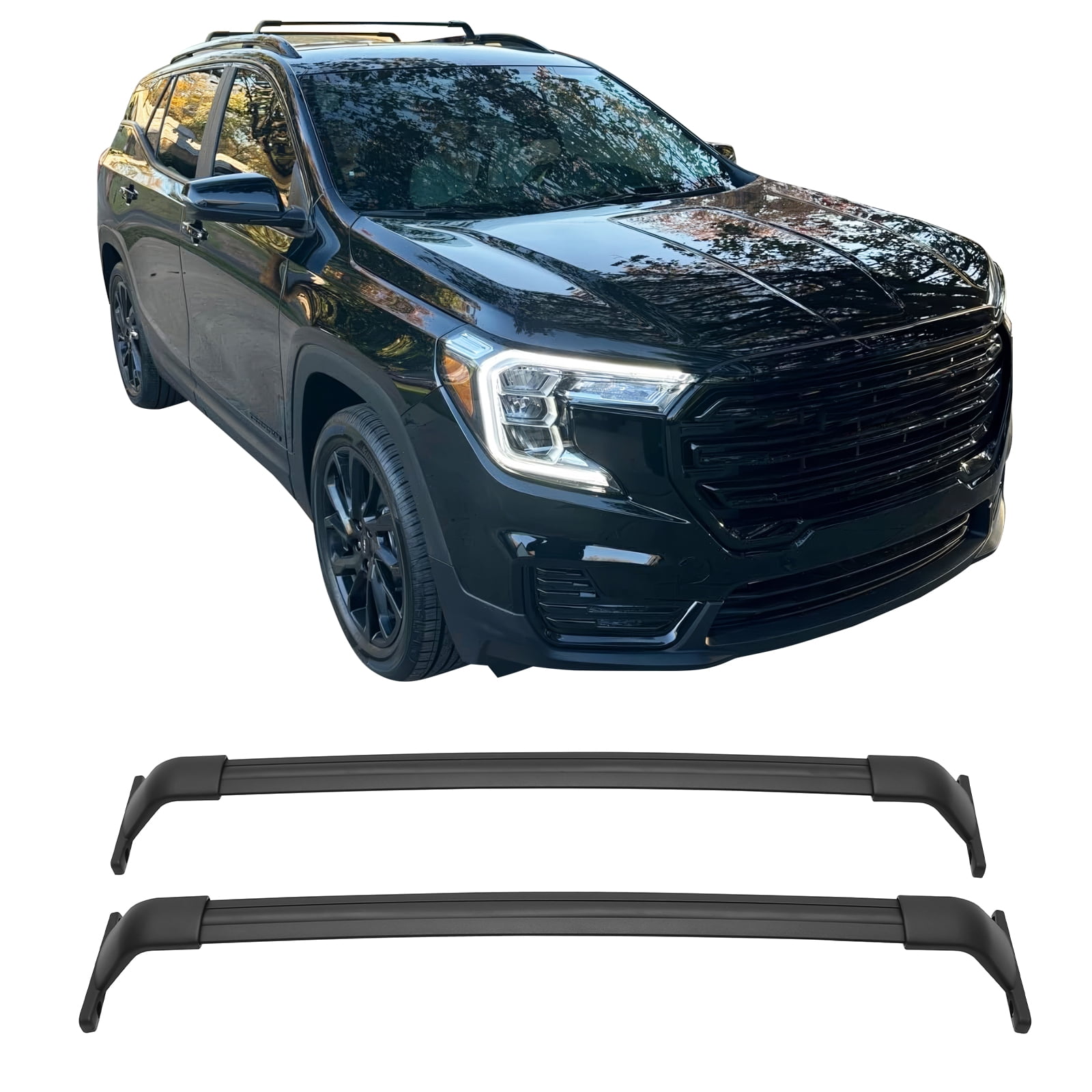 Ikon Motorsports Roof Rack Fits 2018-2024 Chevrolet Equinox & GMC Terrain Black Top Roof Rack Cross Bar Cargo Luggage Carrier Aluminum ABS