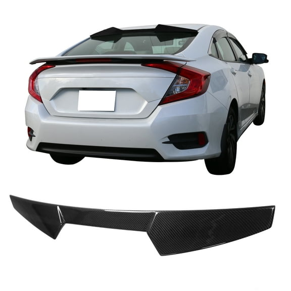 Ikon Motorsports Roof Spoiler Compatible With 2016-2021 Honda Civic X 10th Generation 4-Door Sedan, V Style Rear Window Visor Wing Carbon Fiber Top Shade Trim