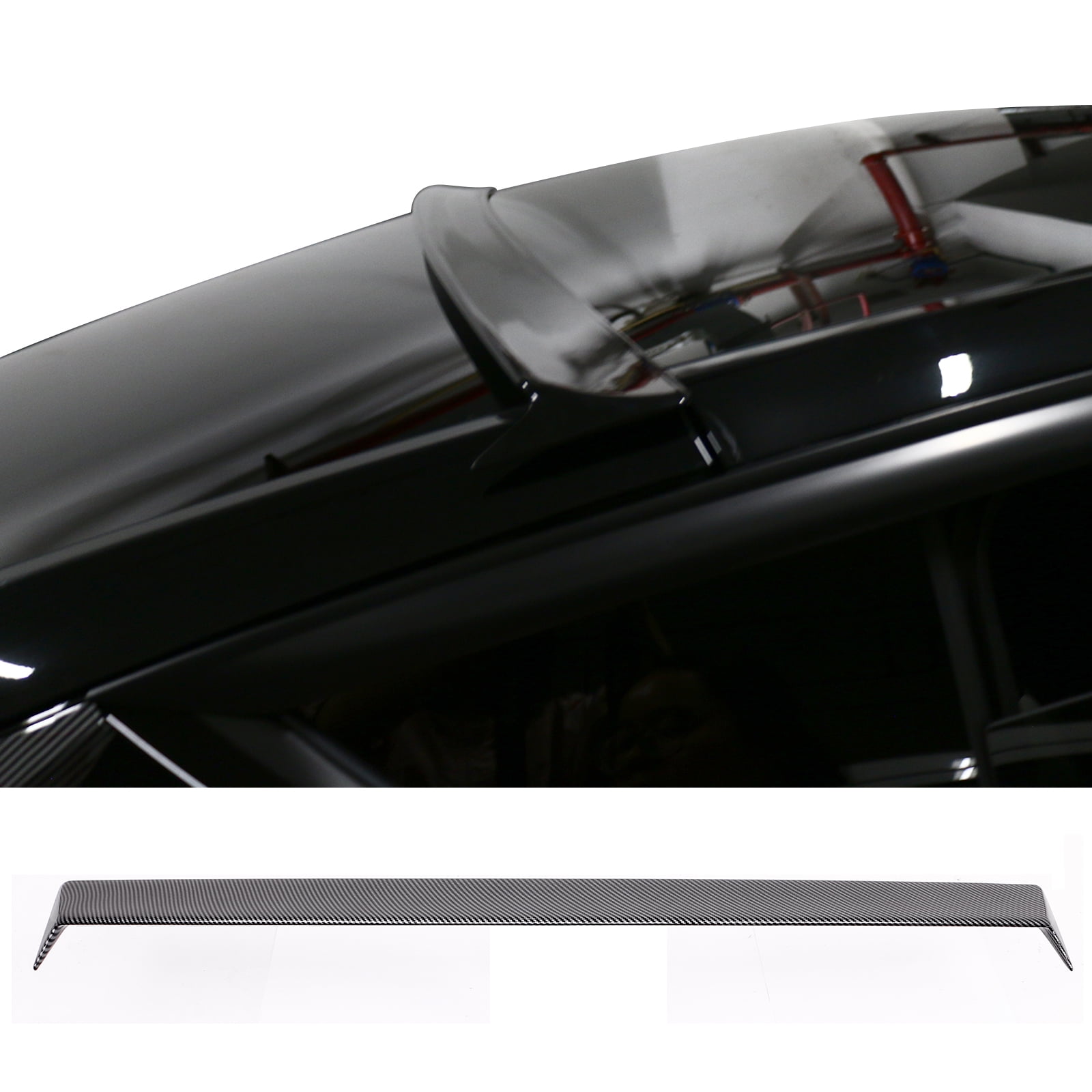Ikon Motorsports Roof Spoiler for 2020-2025 Tesla Model Y Carbon Fiber Print Rear Window Visor Shade Sun Rain Deflector Blow Molding ABS