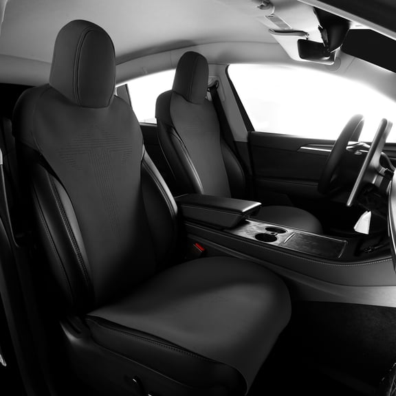 Ikon Motorsports Seat Cover Cushions Compatible With 2017-2023 Tesla Model 3, V1 Style Black Suede Leather 1st 2nd Row 5-Seat Seat Cover Cushion Protectors