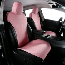 Ikon Motorsports Seat Cover Cushions Compatible With 2020-2024 Tesla Model Y 4-Door, V2 Style Pink Suede Leather 1st 2nd Row 5-Seat Seat Cover Cushion Protectors