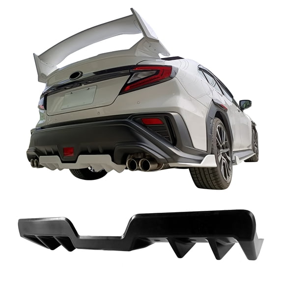 Ikon Motorsports Shark Fin Rear Lower Bumper Lip Diffuser Added on Body Kits Exterior Auto Parts For 2022-2026 Subaru WRX VB 5th Primer Black ABS