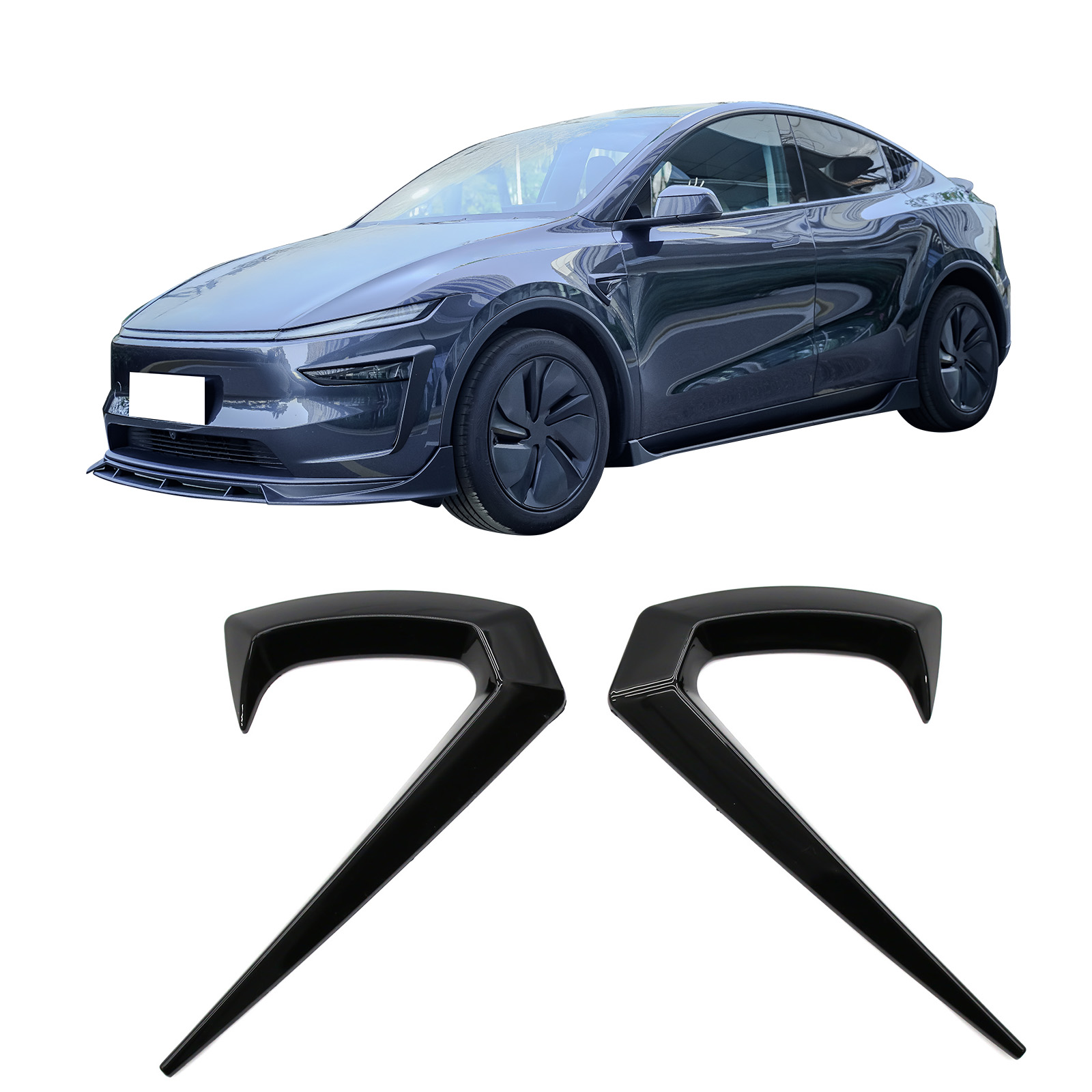 Ikon Motorsports Side Fender Trim Compatible with 2025-2026 Tesla Model Y Juniper, IKON Style Vent Molding Cover ABS Plastic Air Flow Intake Decor 2PC Gloss Black Garnish Spoiler Fin