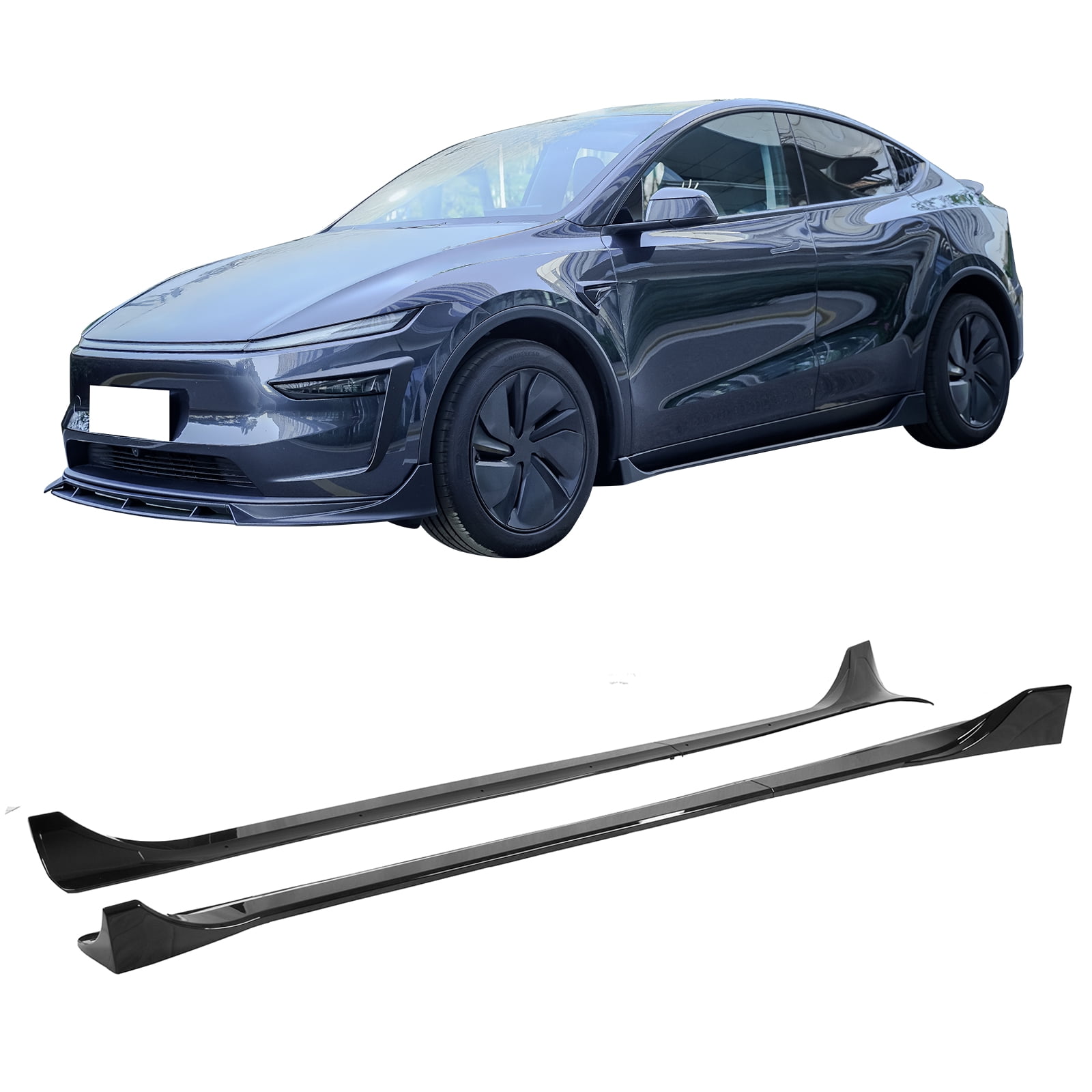 Ikon Motorsports Side Skirts Extension, Compatible with 2025-2026 Tesla Model Y Juniper, IKON Style ABS Plastic Gloss Black Rocker Panel Splitter Side Underbody Spoiler 2PC