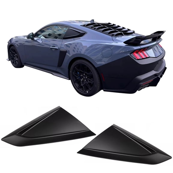 Ikon Motorsports Side Window Louver Compatible with 2024-2026 Ford Mustang 7th Gen S650 Coupe, V Style ABS Plastic Matte Black Rear Air Vent Scoop Shades Cover Blinds Trim