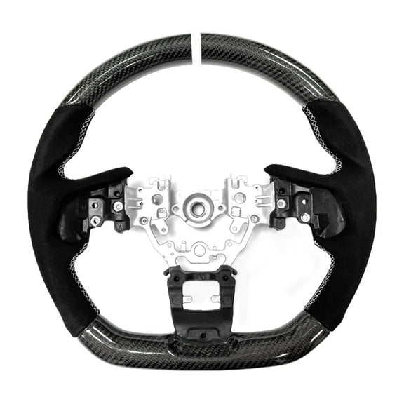 Ikon Motorsports Steering Wheel Compatible With 2022-2025 Subaru WRX Black Carbon Fiber & Alcantara Steering Wheel Brushed Kit With White Stitching & Indicator