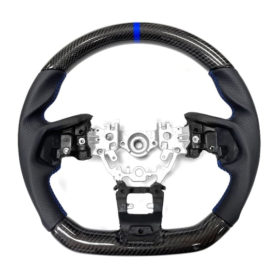 Ikon Motorsports Steering Wheel Compatible With 2022-2025 Subaru WRX Black Carbon Fiber & Perforated Leather Steering Wheel Brushed Kit With Blue Stitching & Indicator