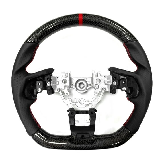 Ikon Motorsports Steering Wheel Compatible With 2022-2025 Subaru WRX Black Carbon Fiber & Perforated Leather Steering Wheel Brushed Kit With Red Stitching & Indicator