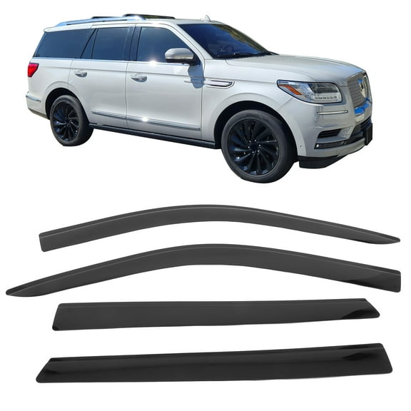 Ikon Motorsports Tape-On Window Visors Vent Rain Sun Guard Deflectors for 2018-2025 Ford Expedition Lincoln Navigator, Low Profile Style Acrylic Smoke