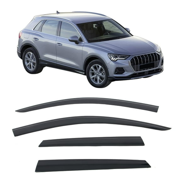 Ikon Motorsports Tape-On Window Visors Vent Rain Sun Guards Deflectors For 2019-2025 Audi Q3 (Not Fit Sportback), Low Profile Style Smoke/Tinted 4PCS