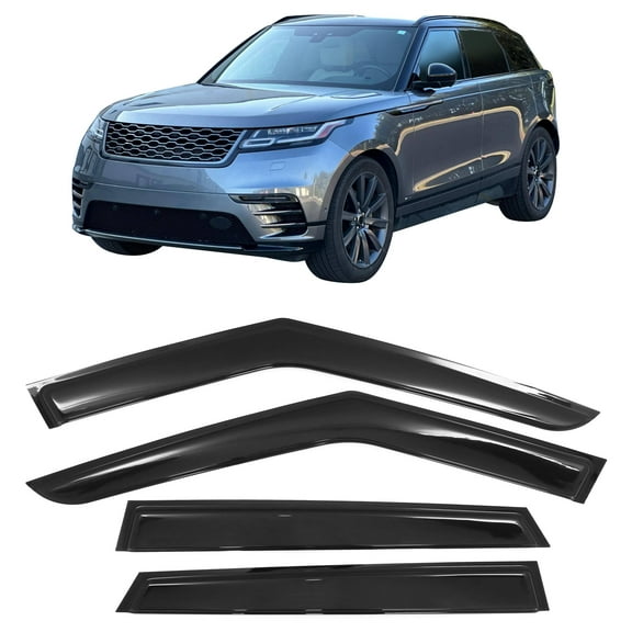 Ikon Motorsports Tape-On Window Visors Vent Wind Rain Sun Guards Deflectors For 2018-2025 Land Rover Range Rover Velar, Acrylic Smoke/Tinted 4PCS