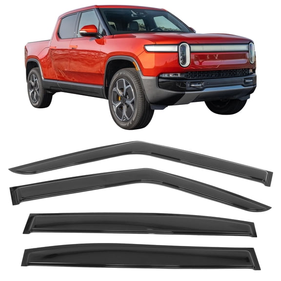 Ikon Motorsports Tape-On Window Visors Vent Wind Rain Sun Guards Deflectors For 2022-2025 Rivian R1T, Acrylic Smoke/Tinted 4PCS