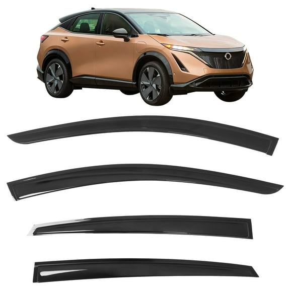 Ikon Motorsports Tape-On Window Visors Vent Wind Rain Sun Guards Deflectors For 2023-2025 Nissan ARIYA, Acrylic Smoke/Tinted 4PCS