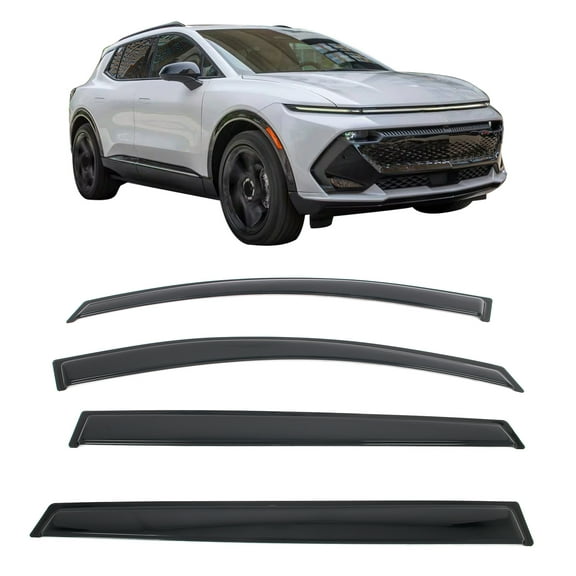 Ikon Motorsports Tape-On Window Visors Vent Wind Rain Sun Guards Deflectors For 2024-2026 Chevy Chevrolet Equinox EV, Acrylic Smoke/Tinted 4PCS