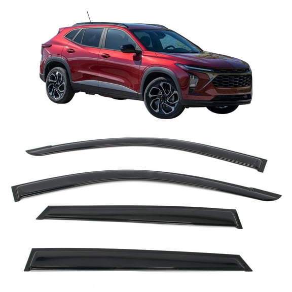 Ikon Motorsports Tape-On Window Visors Vent Wind Rain Sun Guards Deflectors For 2024-2026 Chevy Chevrolet Trax, Acrylic Smoke/Tinted 4PCS