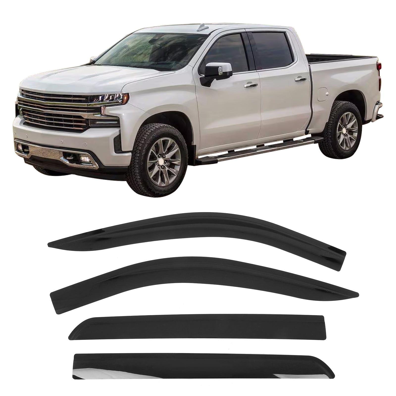 Rain Guards 4-Piece Sun Rain Visors & Wind Guards For 2007-2013 Chevy Silverado Crew Cab - In-Channel Black Polycarbonate Motorcycle Rain Wear - Foto 9